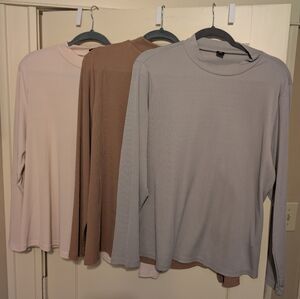 Shein 3X Ribbed Women's Long Sleeve Tops - Cream, Tan, and Gray